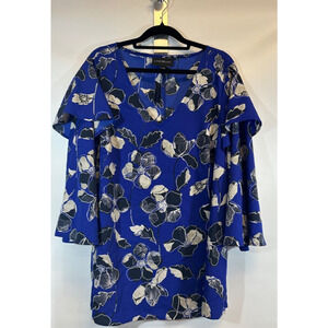 NWT Lane Bryant Women's 14/16 Black Blue Floral Blouse Shirt Career Casual D36